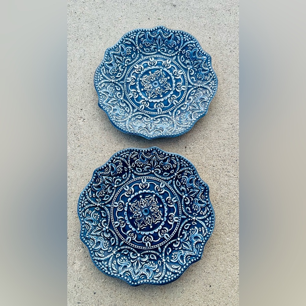 NEW Set Of 2 Pier 1 Chateau Clair Scalloped Blue 8.5” Salad Appetizer Plates